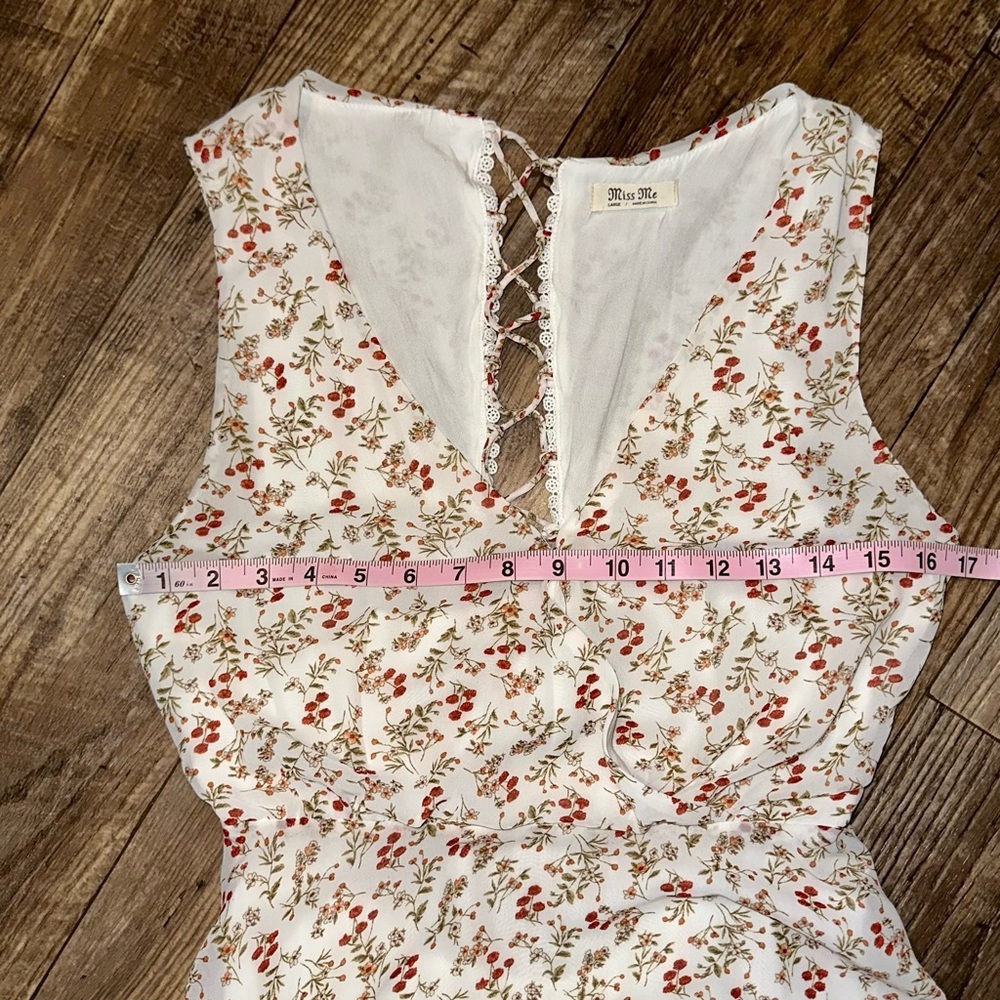 Miss Me Cream Floral Mini Dress with Lace-Up Back - Picture 14 of 16